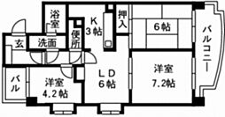 パークハイム東白島 9階3LDKの間取り