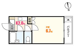 コーポ溝手 3階1Kの間取り