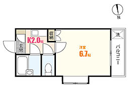 コーポ溝手 3階1Kの間取り