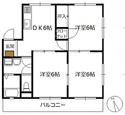 サコマンション 3階3DKの間取り