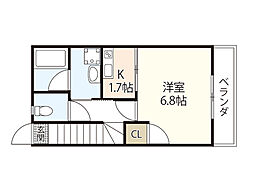 ユニクオーレ五日市II 2階1Kの間取り