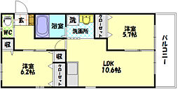 プロスペラーレA棟 1階2LDKの間取り