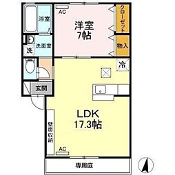 セジュール宮川II 1階1LDKの間取り