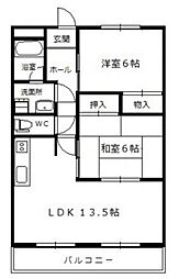 サンライズ升屋 1階2LDKの間取り