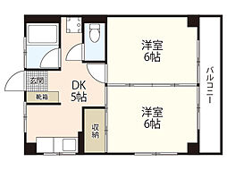 美和ビル 4階2DKの間取り