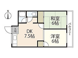 ウイング五日市駅前Ｂ棟 4階2DKの間取り