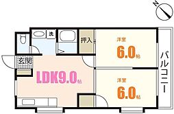 森田ビル？1 2階2LDKの間取り