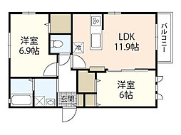 GRANDIR　BLANCHE 2階2LDKの間取り