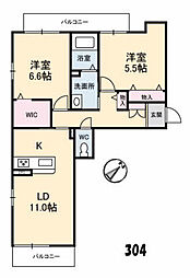 ベレオ大宮 3階2LDKの間取り