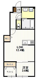 フィッシャー・タイガー油見 1LDKの間取図画像