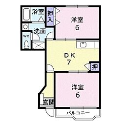 ヒルズハウスソレイユ 2DKの間取図画像