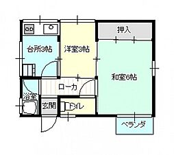 宮ノ下アパートA 2Kの間取図画像