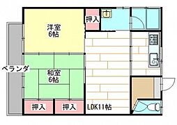橋本アパートB 2LDKの間取図画像