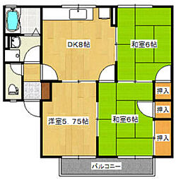 セジュール加美D 3DKの間取図画像