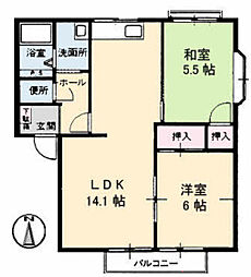 木村コーポ 2LDKの間取図画像