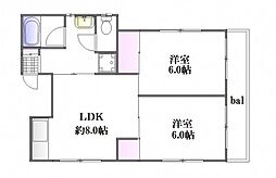 モンレーブ浜口 2LDKの間取図画像