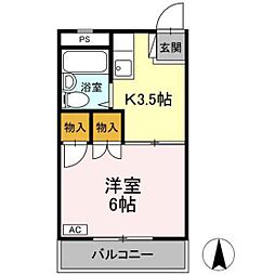 コートハウス坪井 1Kの間取図画像