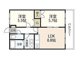 JRBハイツ室積 2LDKの間取図画像