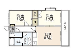 JRBハイツ室積 2LDKの間取図画像