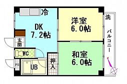 ビレッジ中央 2DKの間取図画像