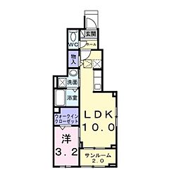 リバーサイド伴B 1LDKの間取図画像