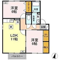 エソール長楽寺A 2LDKの間取図画像