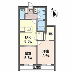 クローバー白島 2DKの間取図画像