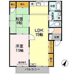 シャトー小林A 2LDKの間取図画像