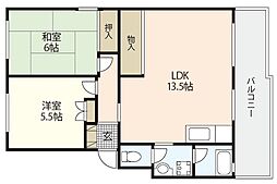 第2ビューハイツ 1階2LDKの間取り