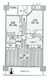 タウンズ八王子　センタークレスト 2LDKの間取り