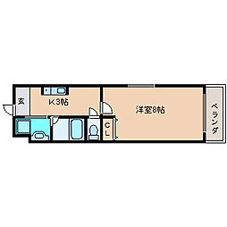 カーサ寝屋川 4階1Kの間取り