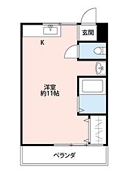 宮前ハイム 2階ワンルームの間取り