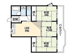 シャルマン四條畷 3LDKの間取図画像