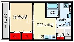 ぽぷら枚方公園 1DKの間取図画像
