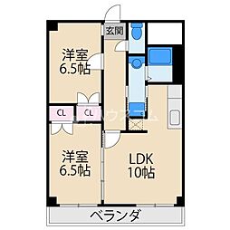 グランドハイツカワモト 2LDKの間取図画像