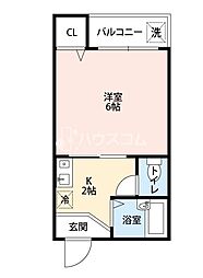 フジカワビル 1Kの間取図画像