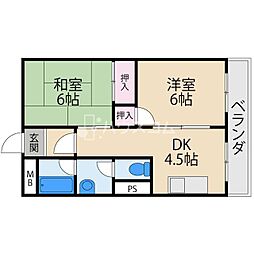 グロース寝屋川1 2DKの間取図画像
