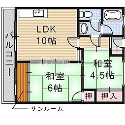 清水谷コーポ 2LDKの間取図画像
