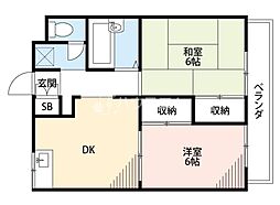 第2畷ガーデンハイツ 2DKの間取図画像
