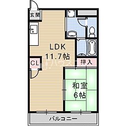 サンハイツ八坂 1LDKの間取図画像