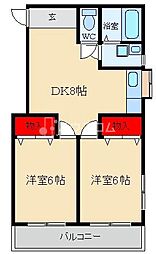 福田マンション 2DKの間取図画像