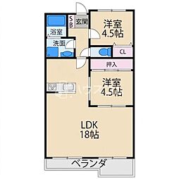 リバージュ 2LDKの間取図画像