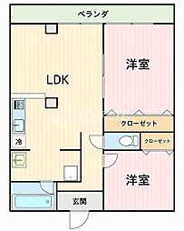 香里さくらハイツ3 2LDKの間取図画像