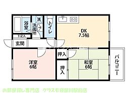 ファミール2号棟 2DKの間取図画像