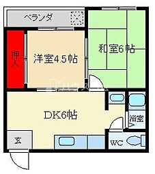 第一松田ハイム 2DKの間取図画像