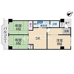 丸信リバーサイドコーポ第1棟 3DKの間取図画像