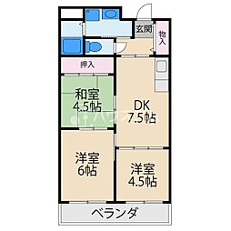 グロリーハイツ常盤 3DKの間取図画像