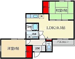 カルチェ・ダムールDブロック 2LDKの間取図画像