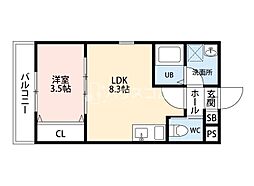 ジーメゾン寝屋川秦町ルシェール 1LDKの間取図画像