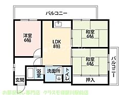 サンエス原田 3LDKの間取図画像